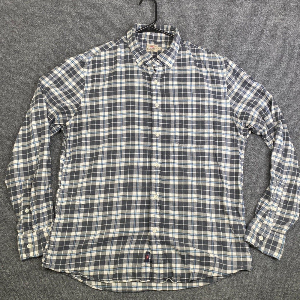 Faherty Brand Movement Shirt Mens Large Blue Plaid Supima Cotton MWH2323